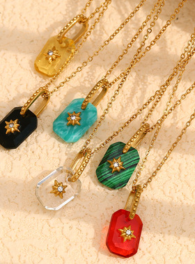 英国george melis欧美新款简约几何彩色项坠镀18k金亚克力八芒星