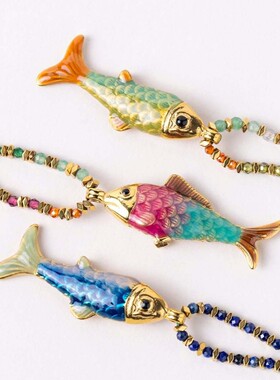 英国george melis欧美流行彩绳项链海洋小鱼吊坠高品质彩色项链