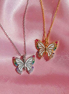 英国george melis法式复古vintage小巧蝴蝶滴油满锆项链夏季简约