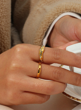 英国george melis欧美流行简约气质电镀18k金色不规则镶钻锆石