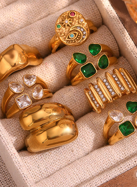 英国george melis欧美复古小众指环镀18k金几何微镶戒指女