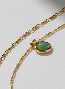 英国george melis高赞新款欧美绿东陵石项链双层叠戴费加罗链条