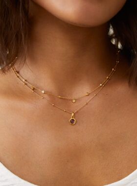 英国george melis十二生辰石吊坠项链精致锆石锁骨圆珠链百搭