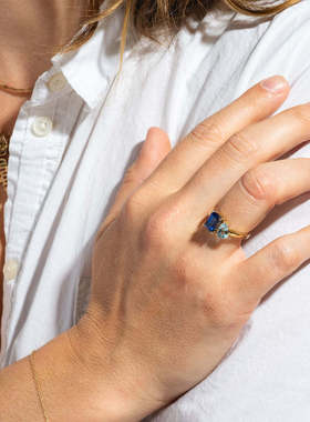 英国George Melis钛钢多色彩锆石12月生辰石戒指素圈指环十二月