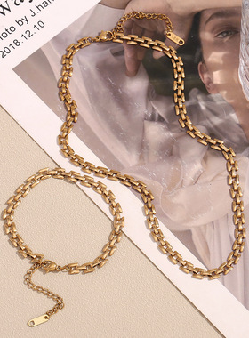 英国george melis欧美时尚简约小众项链镀18k金气质口字形手工链