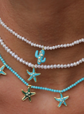 英国george melis轻奢高级时尚清新甜美仙人掌珍珠项链串珠锁骨