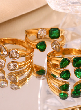 英国george melis欧美时尚小众设计指环镀18k金双层爱心水滴锆石