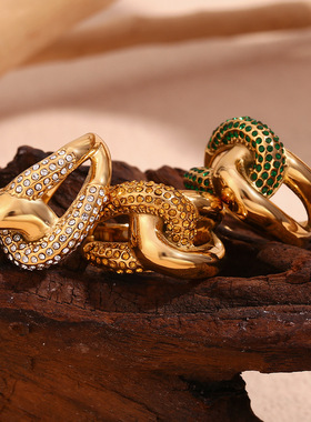 英国george melis欧美时尚小众气质手饰镀18k金交叉打结撞色锆石