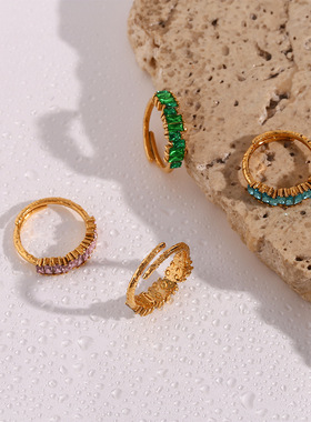 英国george melis欧美ins时尚简约轻奢戒指不规则矩形锆石开口