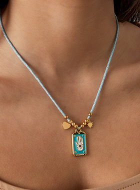 英国george melis时尚新款手掌恶魔之眼滴油彩色塔罗牌项链时尚