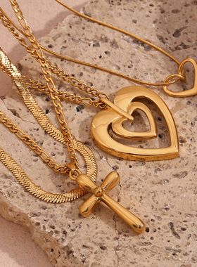 英国george melis欧美时尚简约小众气质项坠镀18k金镂空桃心项链