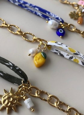 英国george melis红绿白编织手链女小众设计简约蝴蝶结吊坠闺蜜