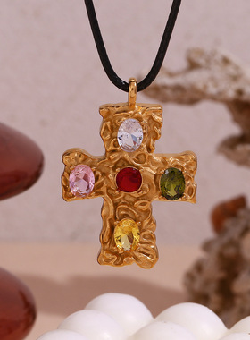 英国george melis欧美时尚小众复古气质项坠钛钢镀18k金五彩捶打