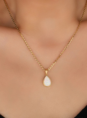 英国george melis法式轻奢浪漫简约水滴吊坠项链嵌仿蛋白石欧珀