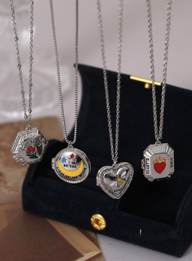 英国George Melis潮流个性 Y2K风项链女 开合相册月亮玫瑰花滴油