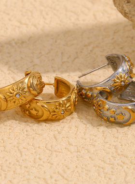 英国george melis欧美时尚流行复古气质手镯镀18k金色星星月亮