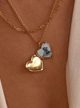 英国george melisins简约锆石爱心开合椭圆相册项链可开合锆石