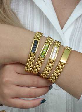 英国george melis欧美女士新款表带链镶锆石手镯时尚钛钢可调节