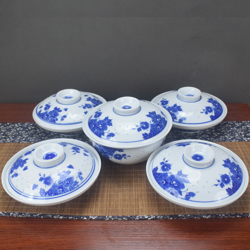 景德镇青花玲珑陶瓷盖盘盖碗盖盘高温瓷盘子带盖菜盘汤碗 7寸合器,淘宝优惠券,粉丝福利购,淘宝优惠卷