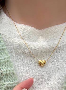 钛钢项链 3d立体爱心钛钢项链镀18K金女款高级感洗澡可带不掉色锁