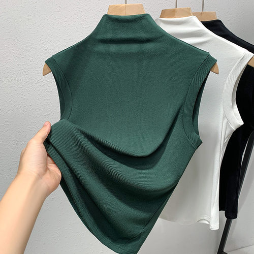 半高领拉丁舞无袖上衣女外穿瑜伽舞蹈练功服背心吊带国标摩登内搭 - 图0