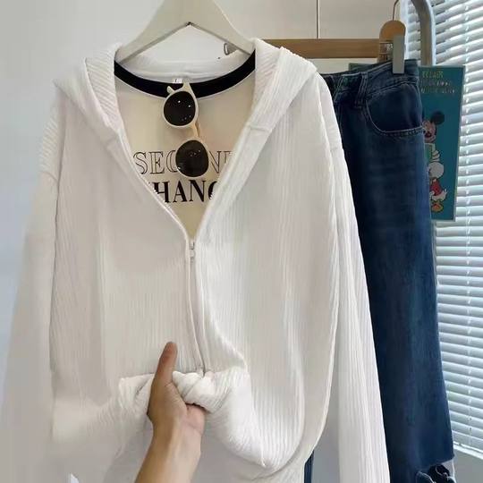 Damen-Sonnenschutzkleidung, lockere Kapuze, dünne Strickjacke, Sonnenschutzkleidung