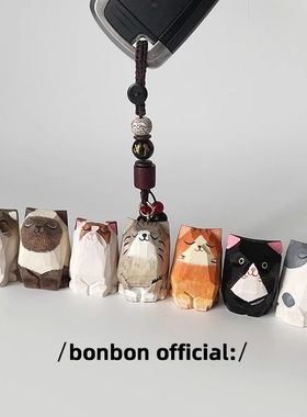 高颜值手工木雕猫咪桃木