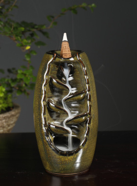 跨境陶瓷烟倒流香炉创意窑变蓝色左右逢源倒流香薰炉家居饰品摆件