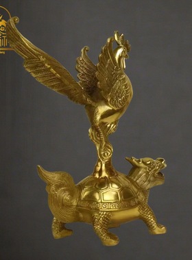 铜瑞祥大号纯黄铜金鸡踏龙龟龙头鱼仙鹤占鳌头龟凤保岁家居办公书