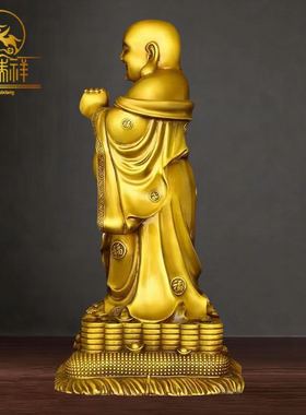 铜瑞祥黄铜大肚弥勒佛佛像站佛铜像摆件家用祠堂供奉家居客厅工艺