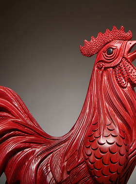 红色木雕大公鸡摆件木质动物十二生肖鸡家居补角吉祥物装饰工艺品
