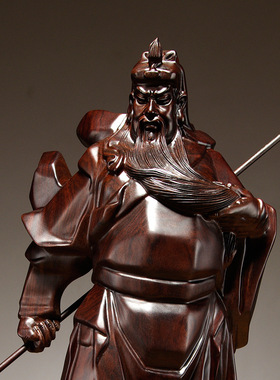黑檀木雕刻关公佛像摆件武财神爷家居玄关装饰开业送礼红木工艺品