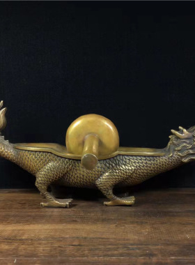 药碾子全铜药捻子摆件碾磨器医馆药店装饰大号仿古玩铜龙头碾药船