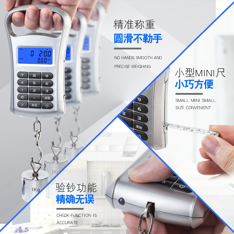 多功能计价称手提电子秤带刻尺吊挂秤小型弹簧称迷你挂钩称40 - 图2