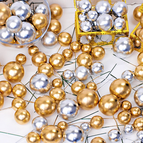 50个装金球银球蛋糕装饰球球插件金色球银色球彩色球生日派对配件 - 图1