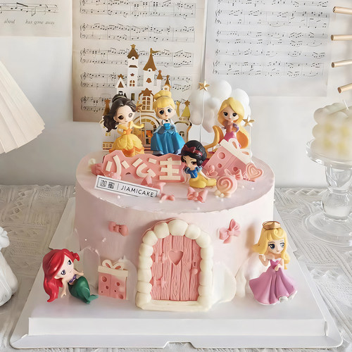 迷你公主蛋糕装饰摆件白雪公主Q版套装卡通艾莎女孩生日蛋糕插件 - 图3