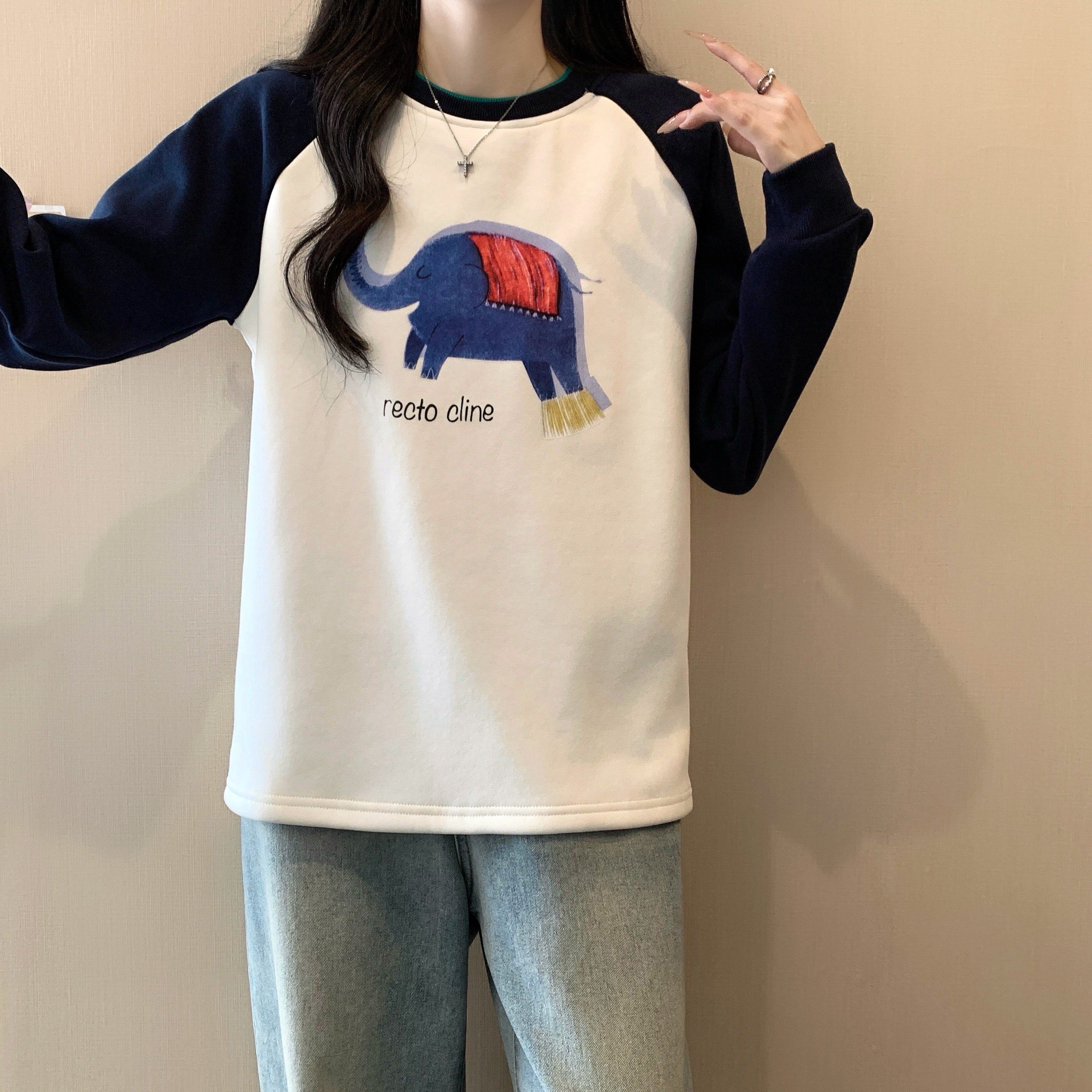 实拍加绒银狐绒大码女装撞色卫衣百搭简约休闲上衣胖MM遮肉宽松,淘宝优惠券,粉丝福利购,淘宝优惠卷