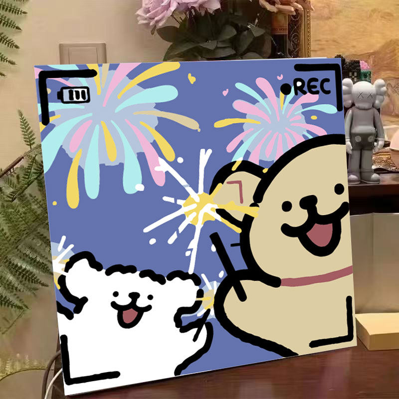 数字油画ins风韩系线条小狗儿童房装饰画多巴胺客厅背景摆画益智,淘宝优惠券,粉丝福利购,淘宝优惠卷