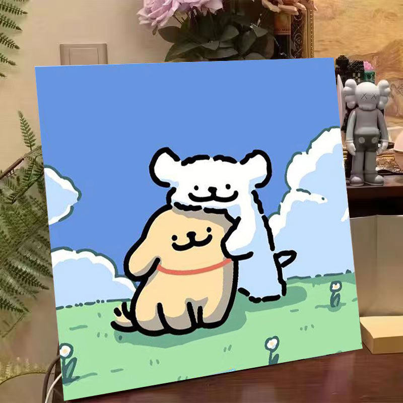 数字油画ins风韩系线条小狗儿童房装饰画多巴胺客厅背景摆画益智,淘宝优惠券,粉丝福利购,淘宝优惠卷