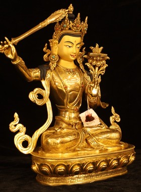 尼泊尔释迦族工艺密宗文殊菩萨佛像38cm尼泊尔纯铜24k鎏金手工