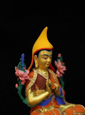 宗喀巴彩绘纯铜佛像藏传密宗居家供奉佛像擦会纯铜多尺寸佛像