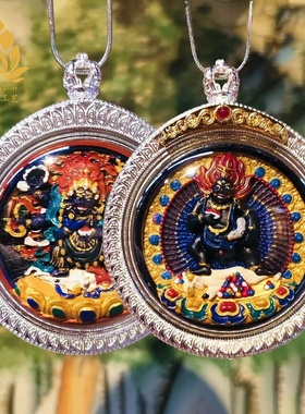 壤塘彩绘纯手绘黑财神绿度母黄财神大黑天擦擦吊坠擦擦彩绘黑财