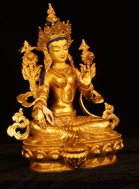 尼泊尔释迦族密宗绿度母佛像34cm尼泊尔纯铜24k鎏金绿度母纯手工