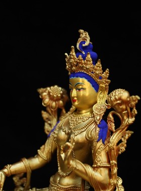 绿度母佛像摆件纯铜全鎏金仿尼泊尔精工密宗佛台佛堂观音菩萨佛像