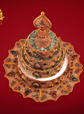 尼泊尔手工掐丝曼扎盘全套红铜鎏掐丝曼茶盘曼茶罗修盘