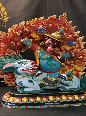 尼泊尔纯铜彩绘金刚手菩萨铜像居家摆件