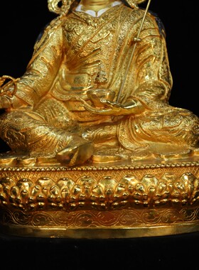 莲花生大士菩萨佛像摆件纯铜鎏金银藏传密宗佛台供奉莲师15寸佛像