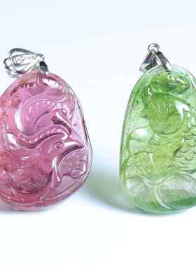 天然玻璃体碧玺雕刻吊坠