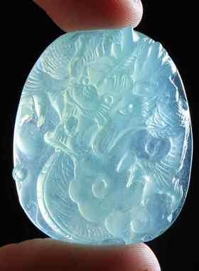 天然天青冻吊坠岫玉雕刻挂件