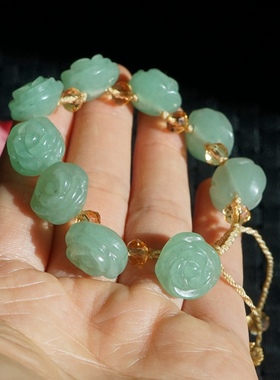 正品天然新疆戈壁玉金丝玉手串东陵玉绿色玫瑰花手链彩玉彩石手钏